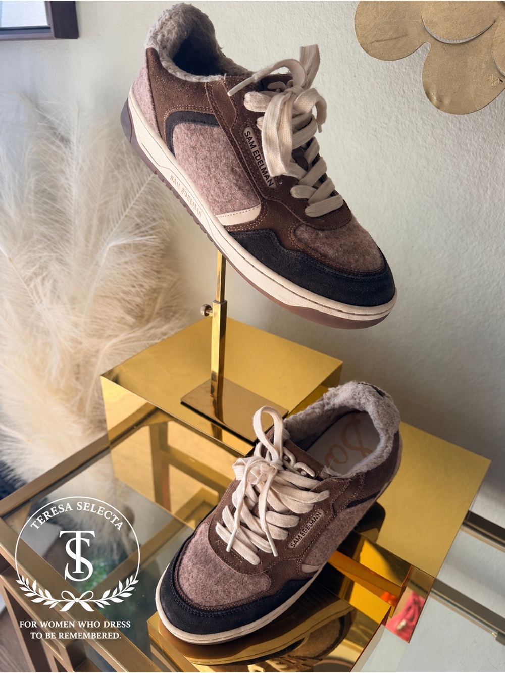 Sam Edelman Harper Taupe Multi Shearling Sneakers Size 8.5